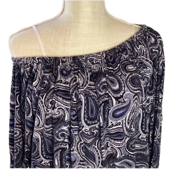 Michael Kors XS Off The Shoulder Women's Black Paisley Print Long Sleeve - Picture 4 of 13
